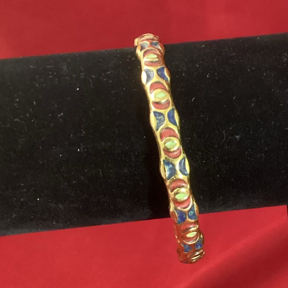 Gold tone blue and red metallic bangle